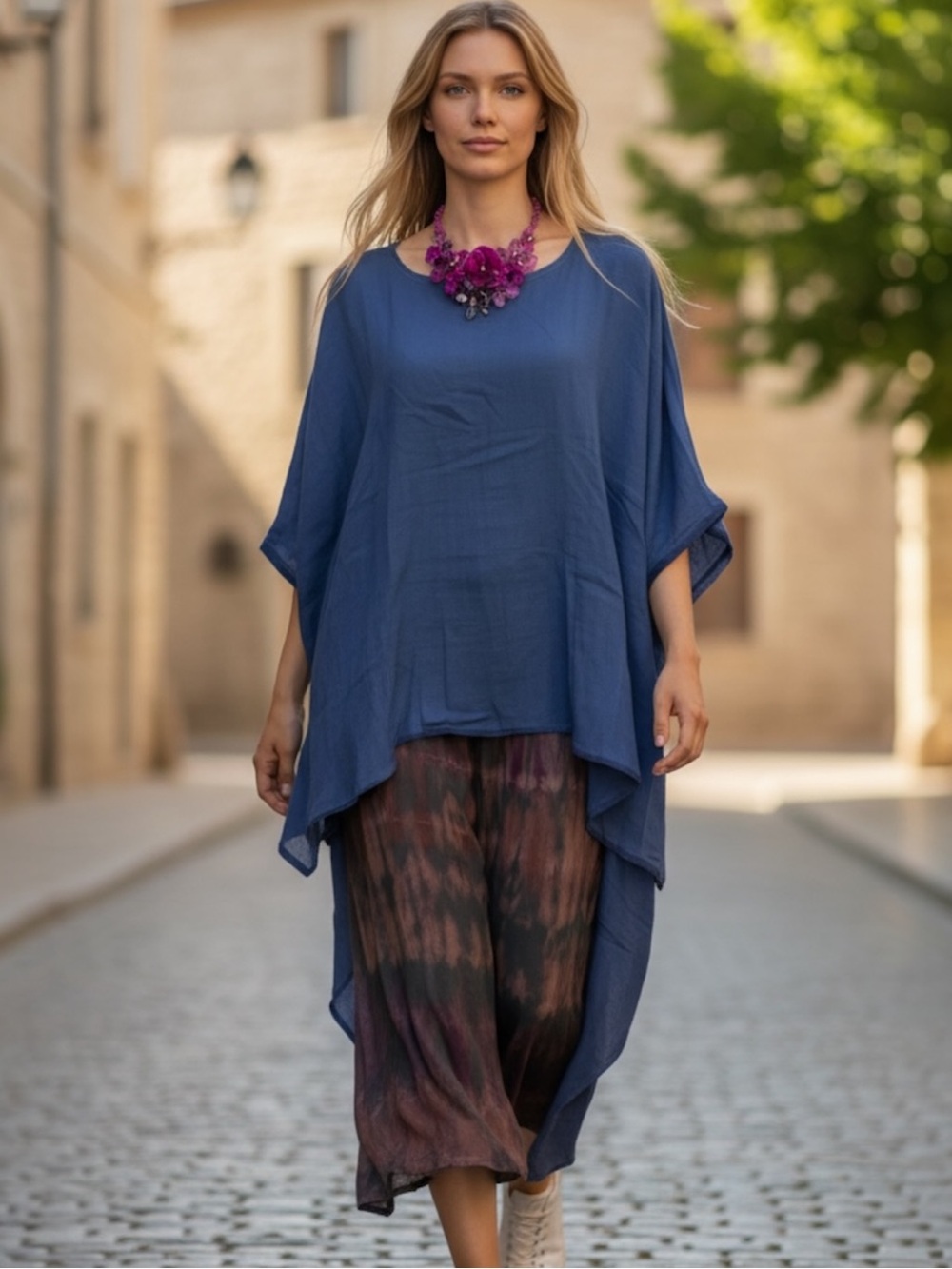 Jaded Gypsy Relaxed Blue Women's Hi Low Tunic Top